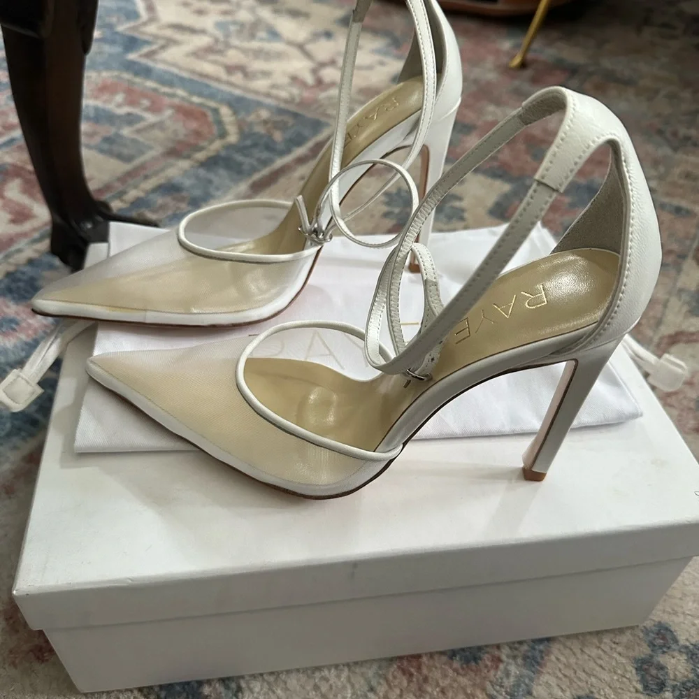 $168 Revolve RAYE White Ankle Strap Mesh Heels - Picture 4 of 8
